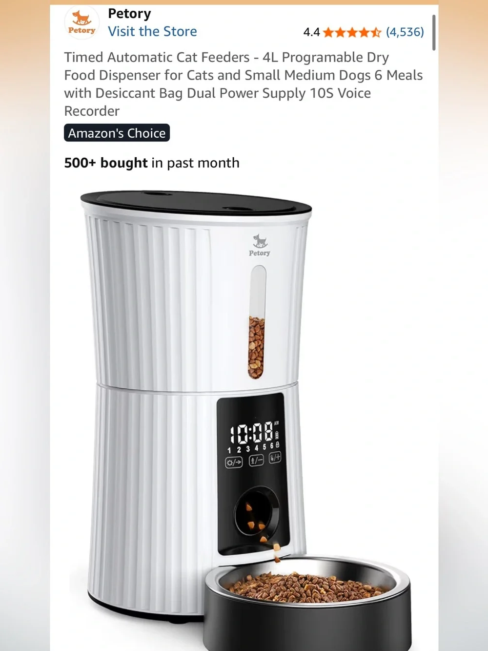 White & Black Programmable Automatic Pet Feeder 4L
